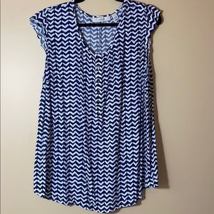 Sejour Flutter Sleeve Blue White Chevron Blouse 2X